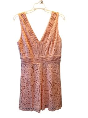 Francesca’s Skater Peach Lace Dress Size M